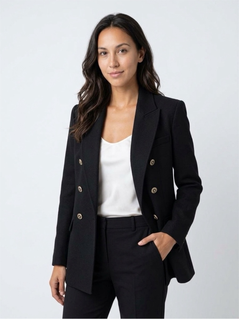 Zara Black Double-Breasted Blazer with Gold Buttons